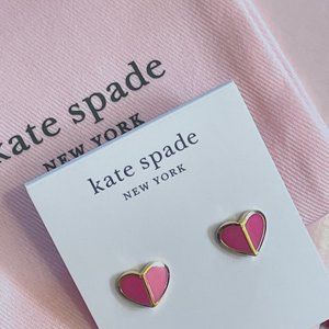 NWT~KATE SPADE~Heritage Spade Heart Stud Earrings, Pink/Gold
